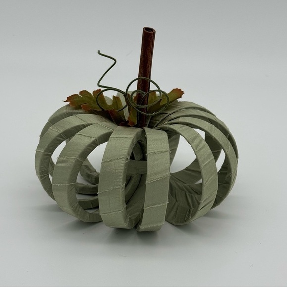Hand Crafted Other - Satin Wrapped Pumpkin Decor Fall Decorations Autumn Halloween Sage Green New